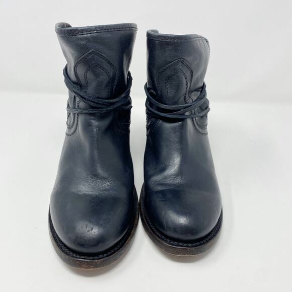 Freebird Black Leather & Suede Casey Ankle Booties Sz 6 Ankle Tie Made in Mexico - Picture 2 of 9